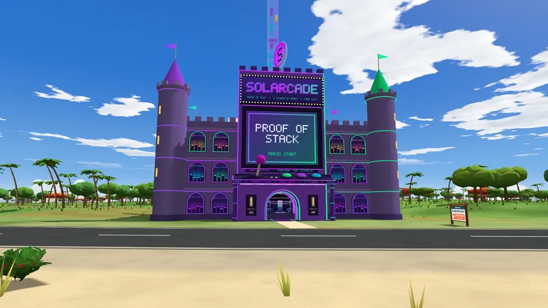 The Solarcade in West Park, a purple castle with a giant arcade cabinet for its front